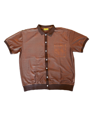 BROWN MESH BUTTON DOWN